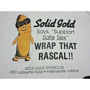 Vintage Solid Gold Strip Club Exotic Dancer T Shirt‎ (M) Safe Sex Condom Indiana